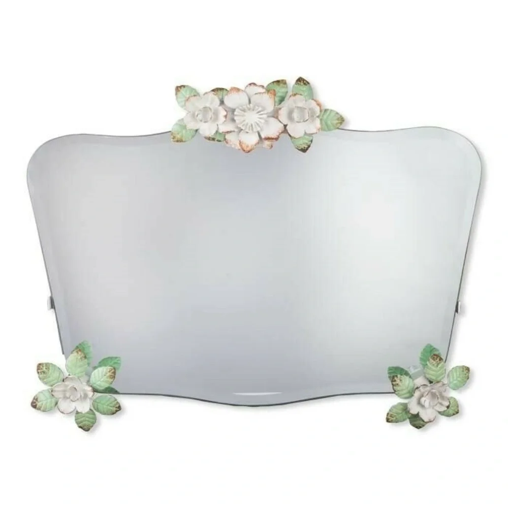 Wall Mirror Or Vanity Tray w Metal Flowers New